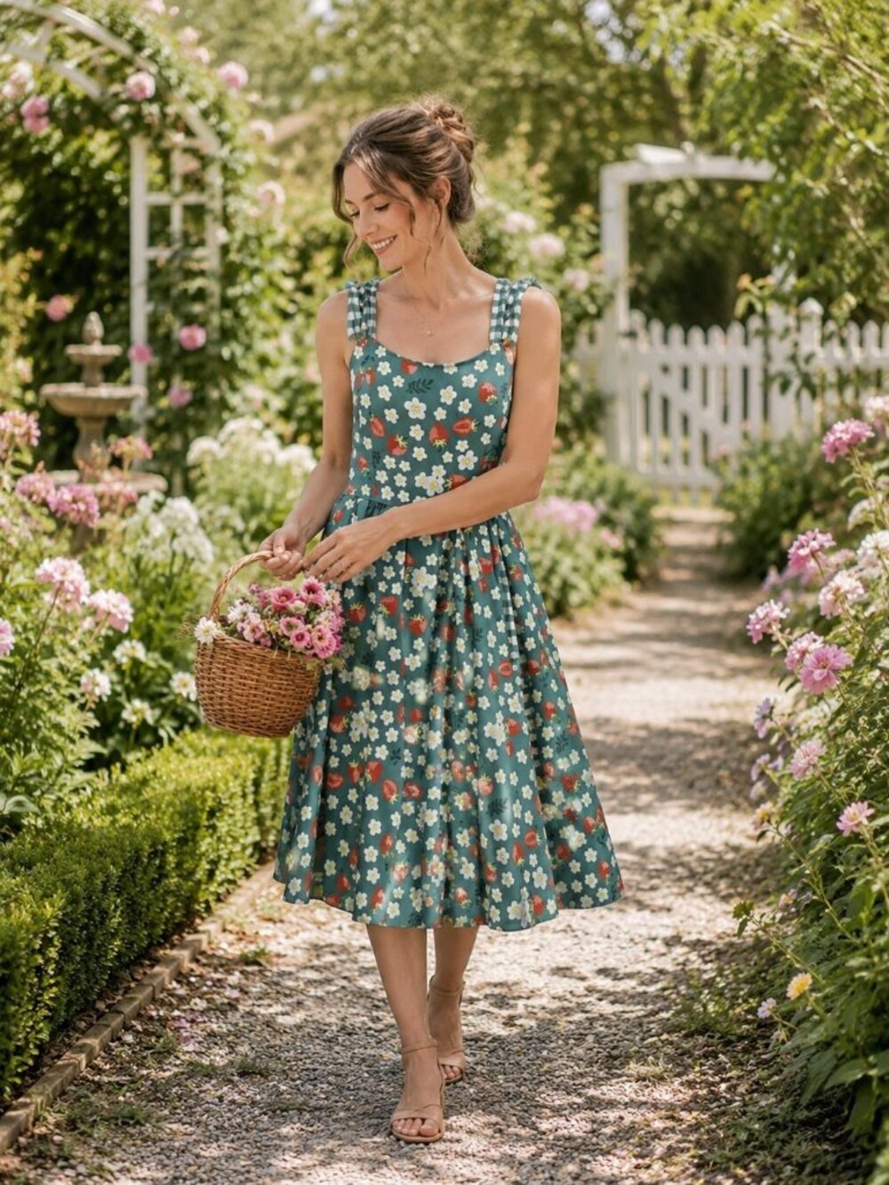 Unique Vintage Green Floral Strawberry Vine Retro Swing Rockabilly Dress
